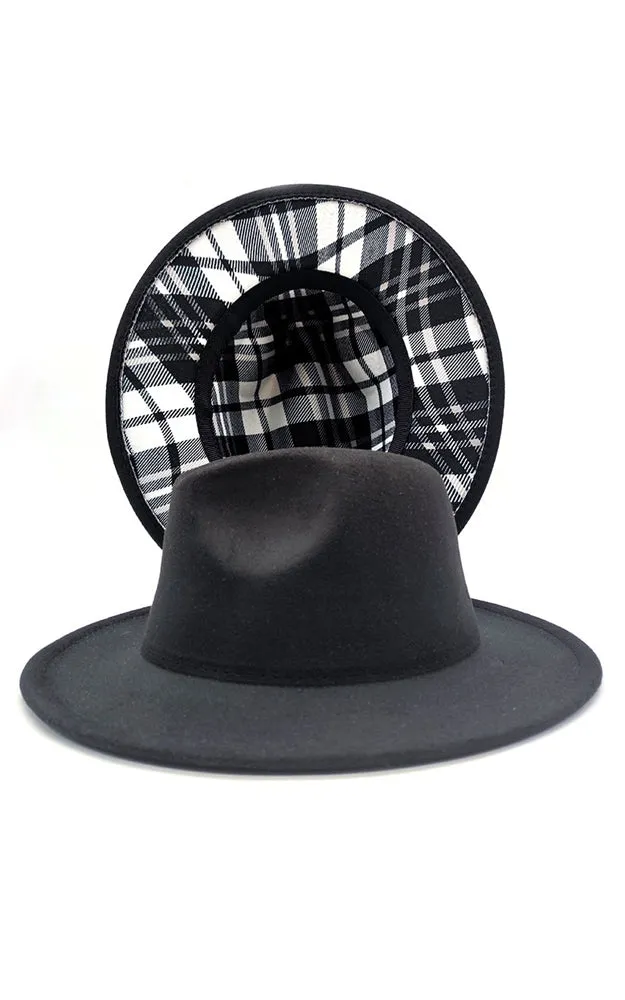 AT408 Check Pattern 2 Tone Fashion Fedora Hat