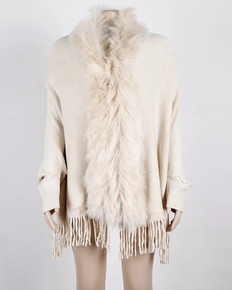Faux Fur Collar Long Sleeve Large Wrap Scarf