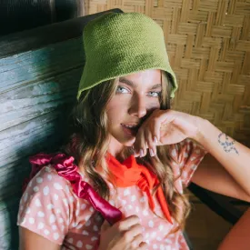 FLORETTE Crochet Bucket Hat In Lime Green FLORETTE Crochet Bucket Hat In Lime Green