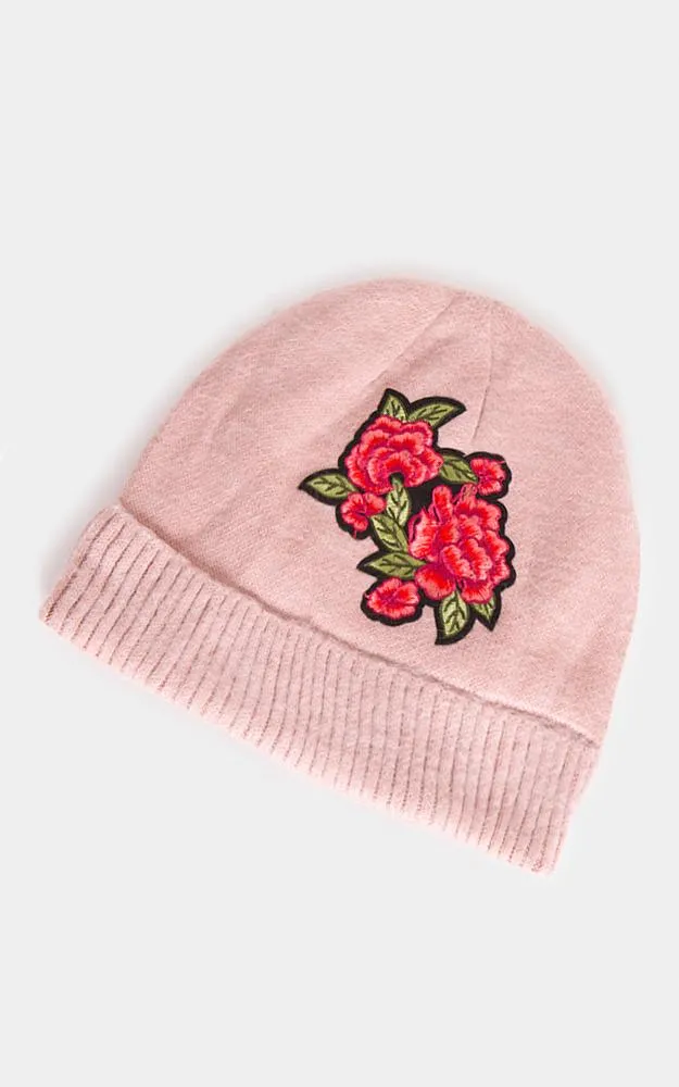 JH206 Cable Knit Floral decoration Beanie