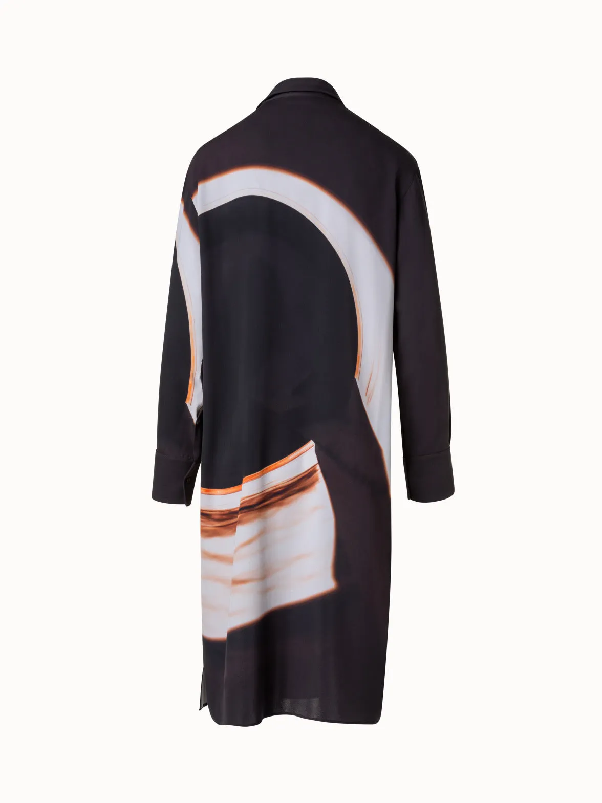 Long Silk Crpe Tunic with Mocca Loop Print
