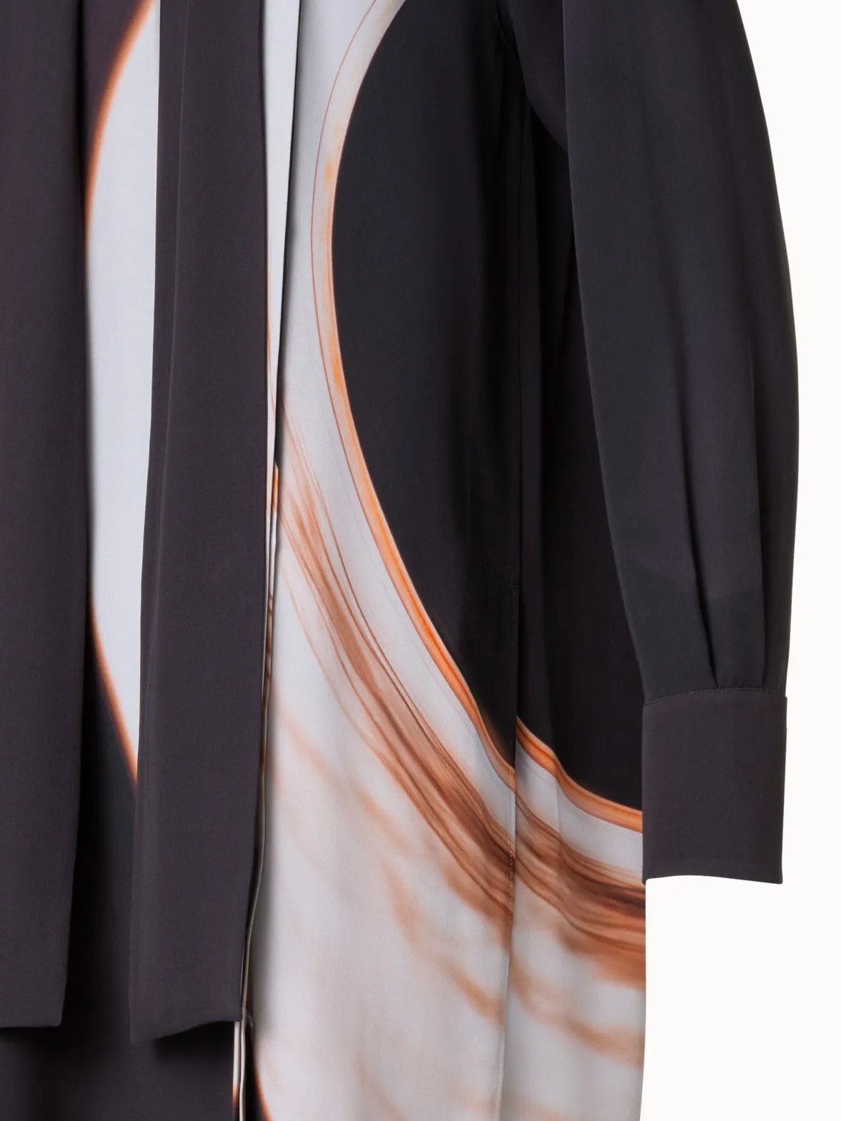 Long Silk Crpe Tunic with Mocca Loop Print