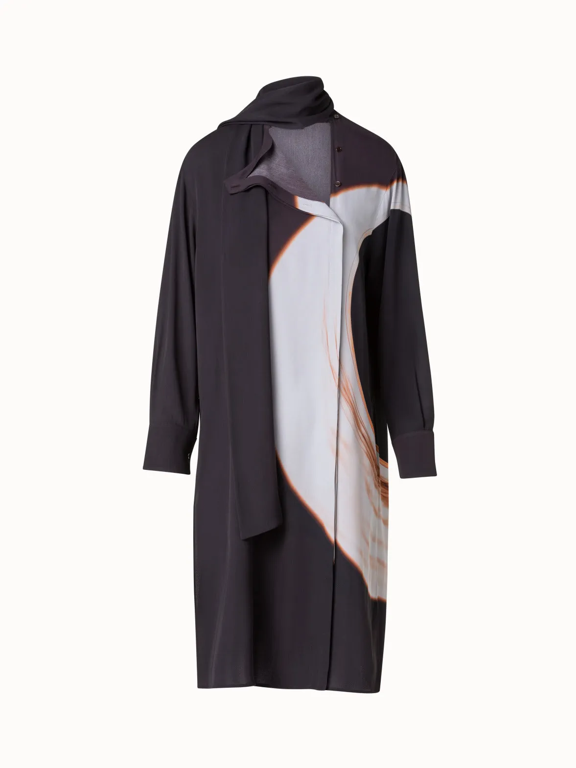 Long Silk Crpe Tunic with Mocca Loop Print