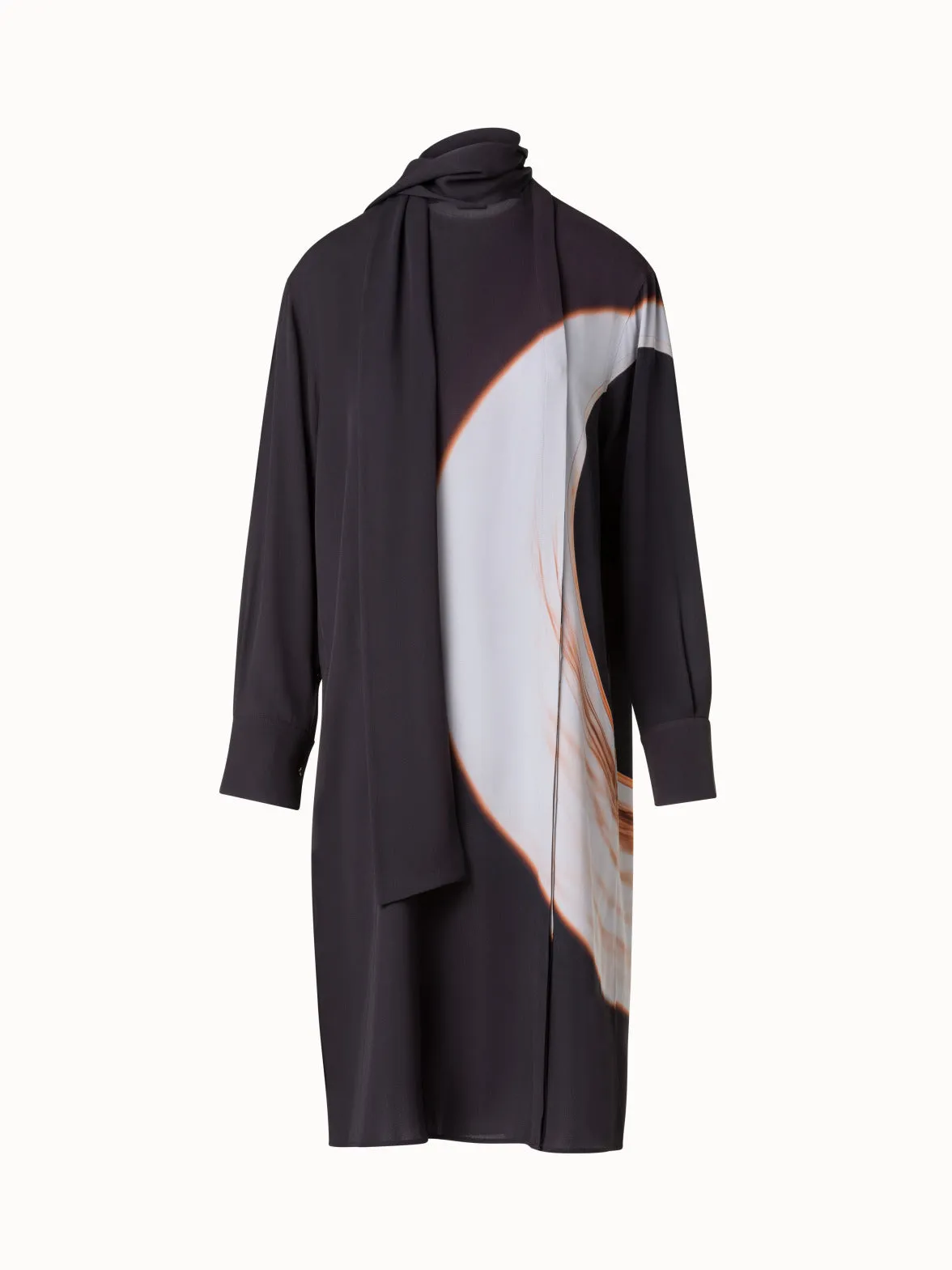 Long Silk Crpe Tunic with Mocca Loop Print