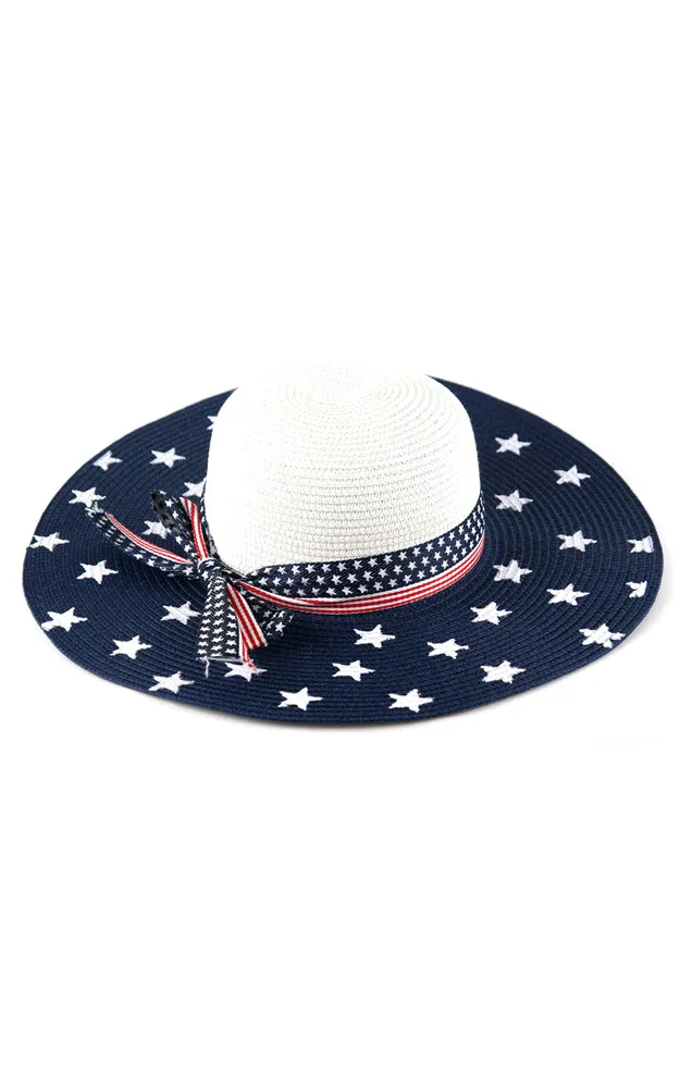 MH0026 American Flag Summer Straw Floppy Beach Sun Hat