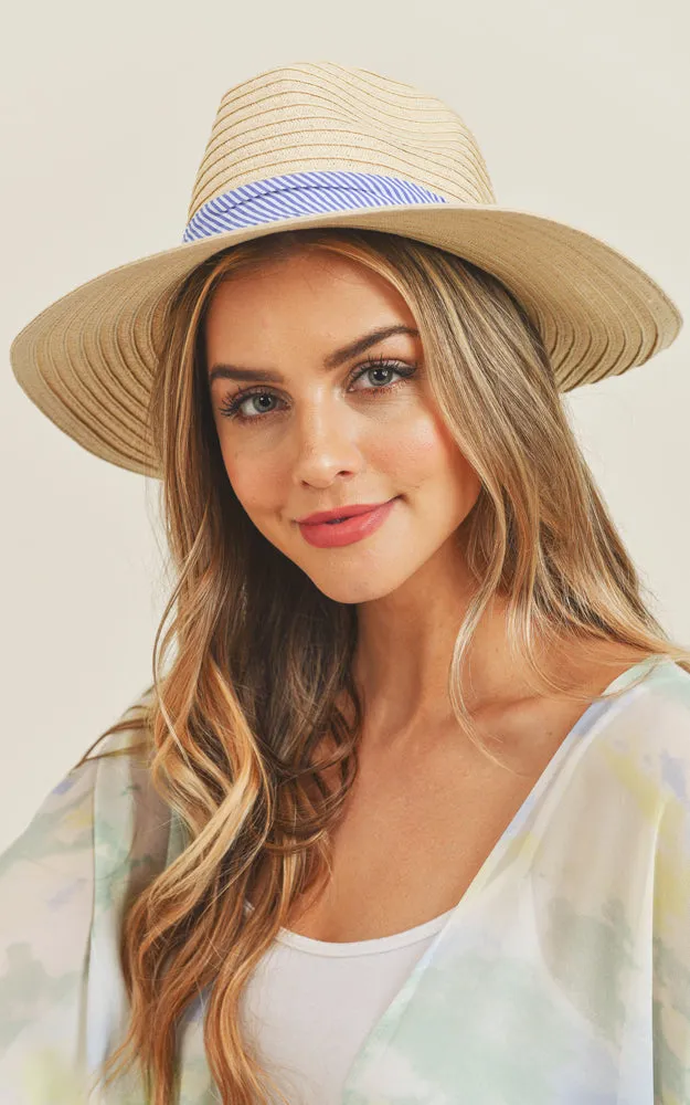 MH0064 Fold Striped Bow Summer Straw Floppy Beach Sun Hat