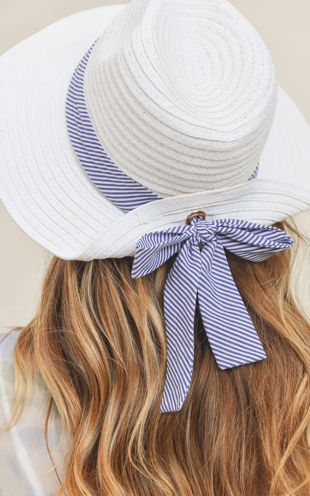 MH0064 Fold Striped Bow Summer Straw Floppy Beach Sun Hat