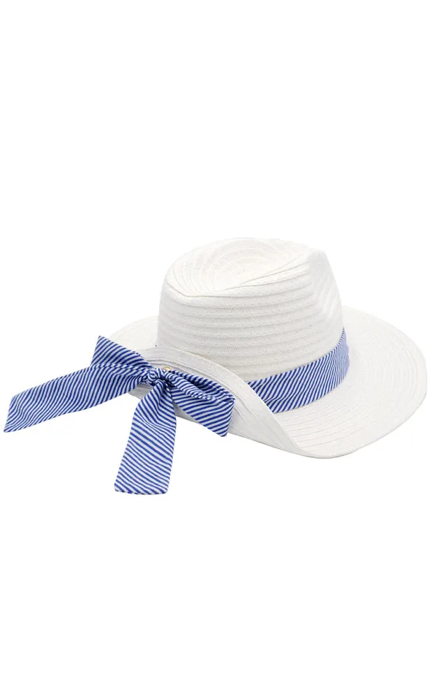 MH0064 Fold Striped Bow Summer Straw Floppy Beach Sun Hat