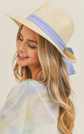 MH0064 Fold Striped Bow Summer Straw Floppy Beach Sun Hat
