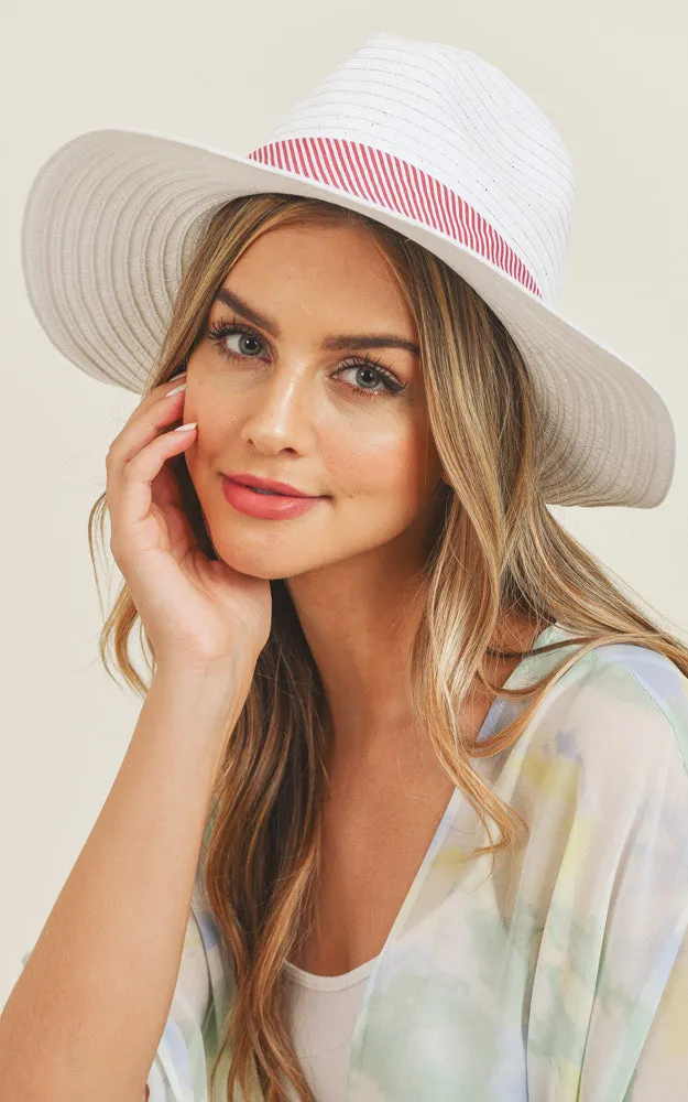 MH0064 Fold Striped Bow Summer Straw Floppy Beach Sun Hat