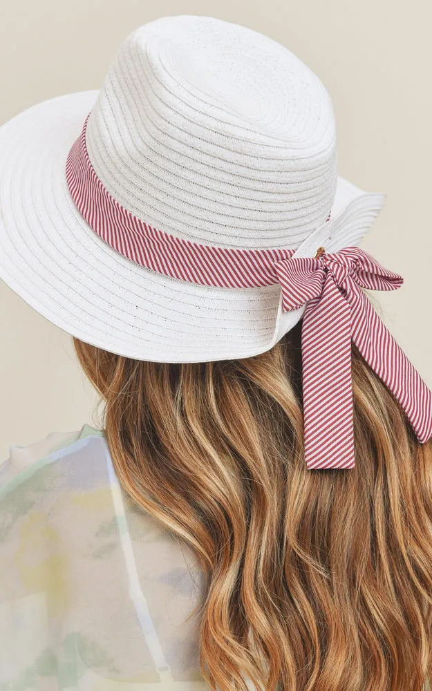 MH0064 Fold Striped Bow Summer Straw Floppy Beach Sun Hat