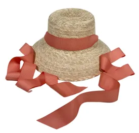 Palmetto Little Girl’s Hat - Long Coral Grosgrain Ribbon