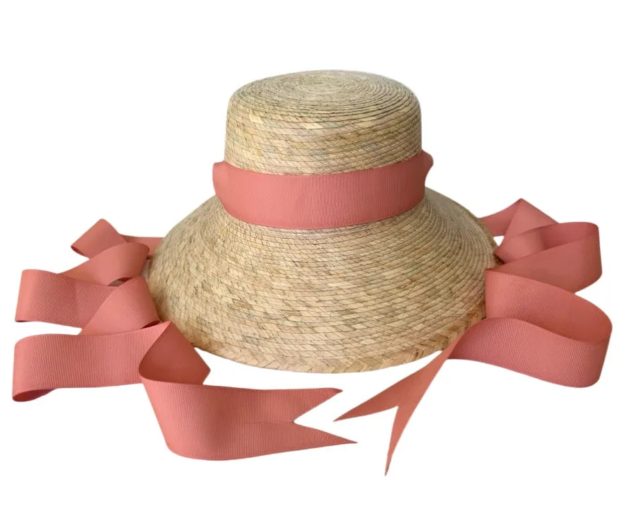 Palmetto Little Girl’s Hat - Long Coral Grosgrain Ribbon