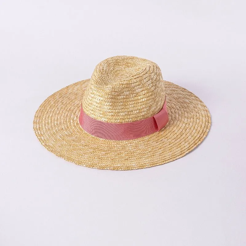 Straw Hat with Ribbon In Multiple Colors