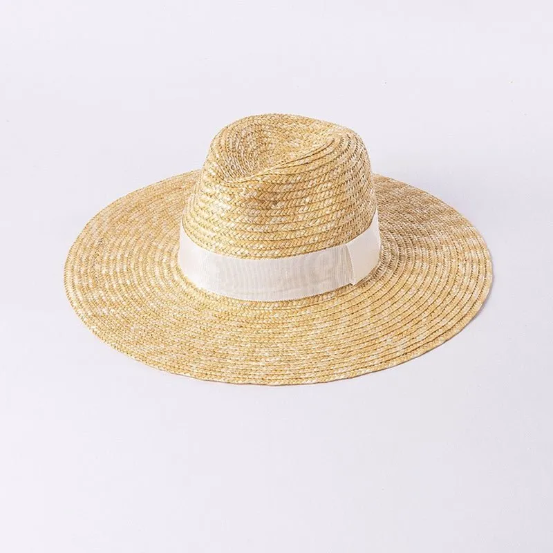 Straw Hat with Ribbon In Multiple Colors
