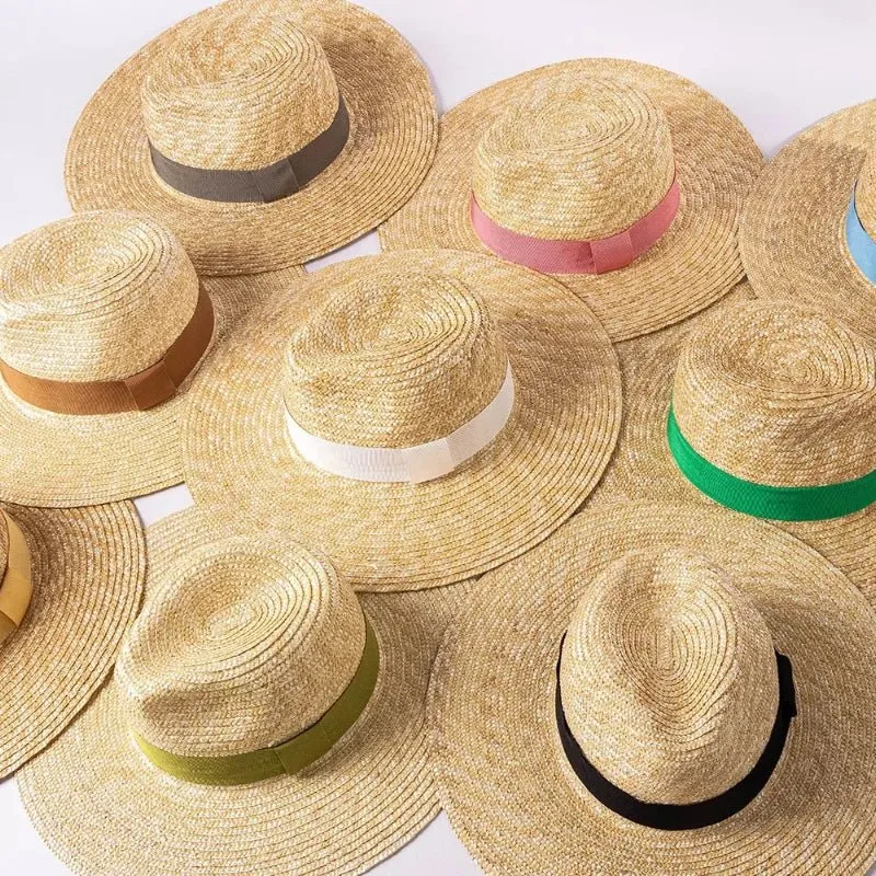 Straw Hat with Ribbon In Multiple Colors