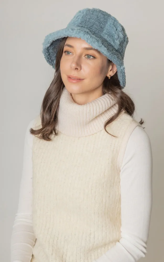 YHU220014 Two Tone Sherpa Soft Faux Fur Bucket Hat