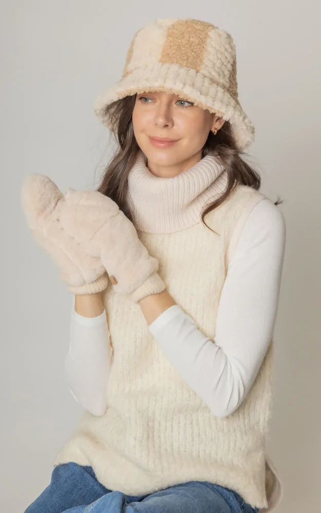 YHU220014 Two Tone Sherpa Soft Faux Fur Bucket Hat
