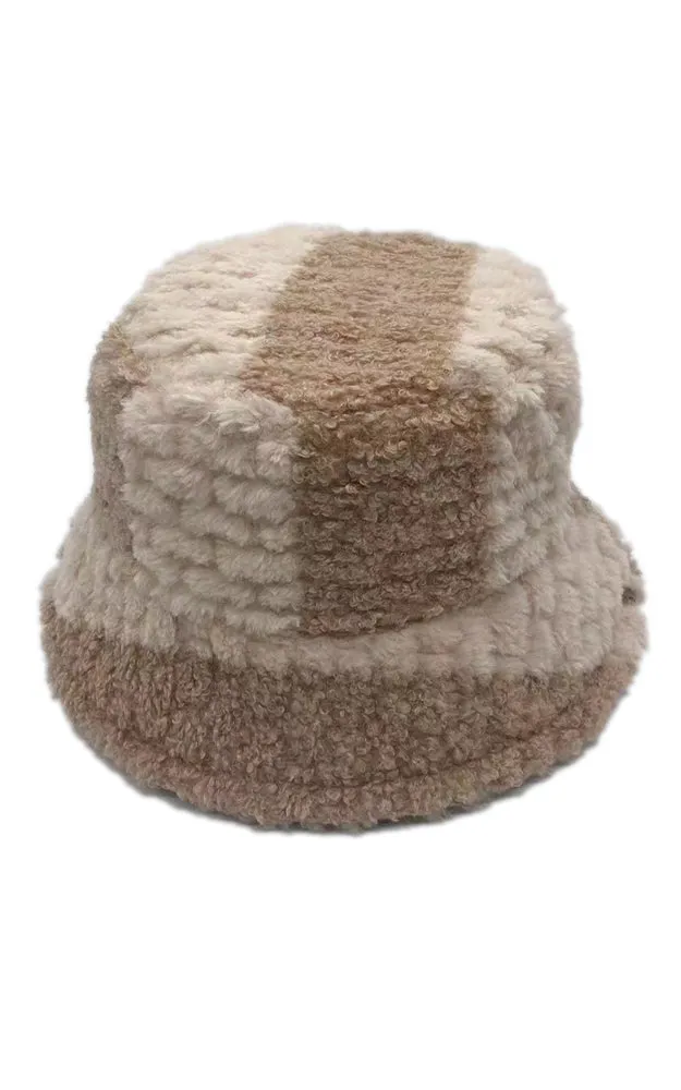 YHU220014 Two Tone Sherpa Soft Faux Fur Bucket Hat